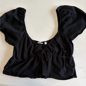 Aritzia Black Puff Sleeve Tie-Front Crop Top